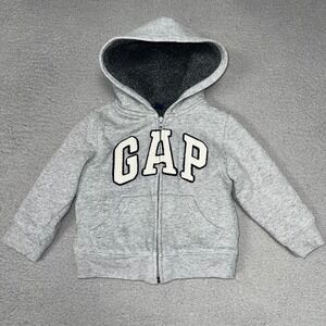 Baby Gap Hoodie Toddler Sz 3 Yrs Gray Sherpa Lined Embroider Logo Zip Up Jacket